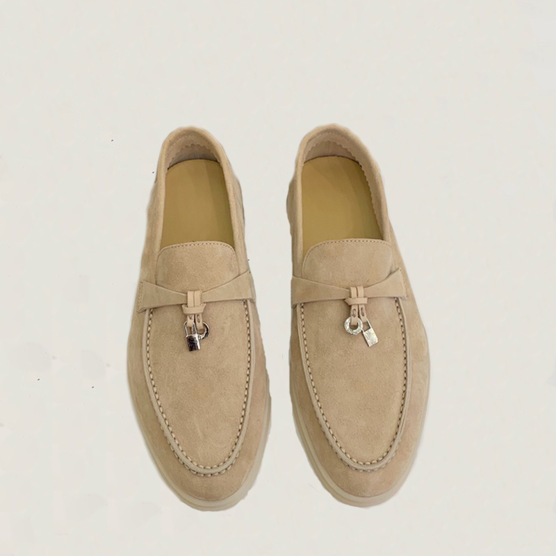 

designer Flat Heel Cashmere Dress shoes classic Buckle casual breathable Top quality Genuine Leather loafers Soft sole High elastic beef tendon bottom womens Shoe, Khaki