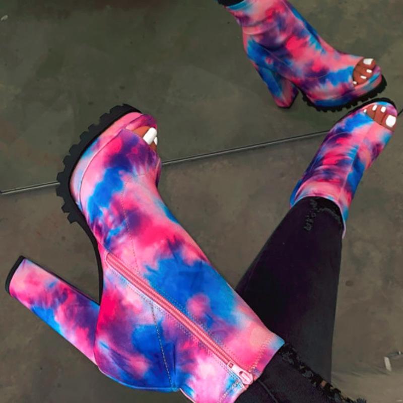 

Women Zip Peep Toe Leopard Ankle Boots New Ladies Snake Pattern Platform Thick High Heels Female Fashion Spring Shoes Plus Size, Red