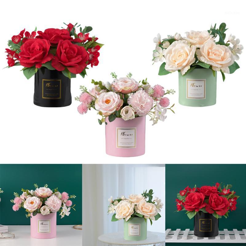 

Faux Fake Artificial Flower Plant Decorative Pot Vase Garden Decor Pink1, Red
