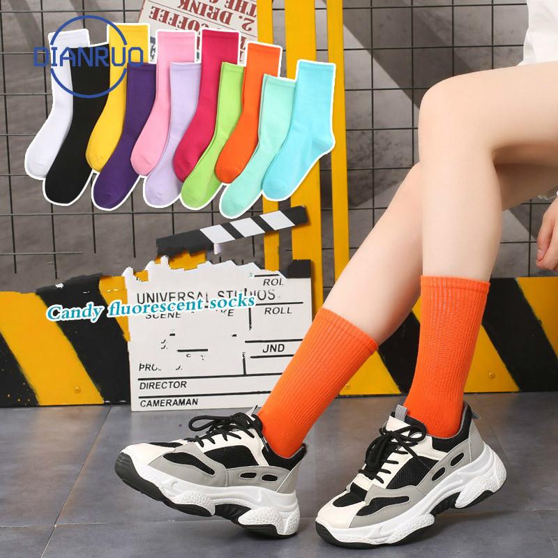 

DIANRUO 11pcs/lot Fashion Thicken Women Socks Solid Black Khaki Beige Pink Casual Harajuku Female Crew Sock Winter Autumn N574