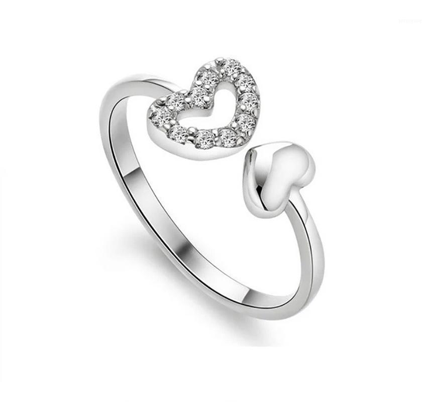 

One Arrow Double Heart Classic Romance Crystal Rings for Women Fashion Hollow Heart Adjustable Rings Party Best Gift Jewelry1