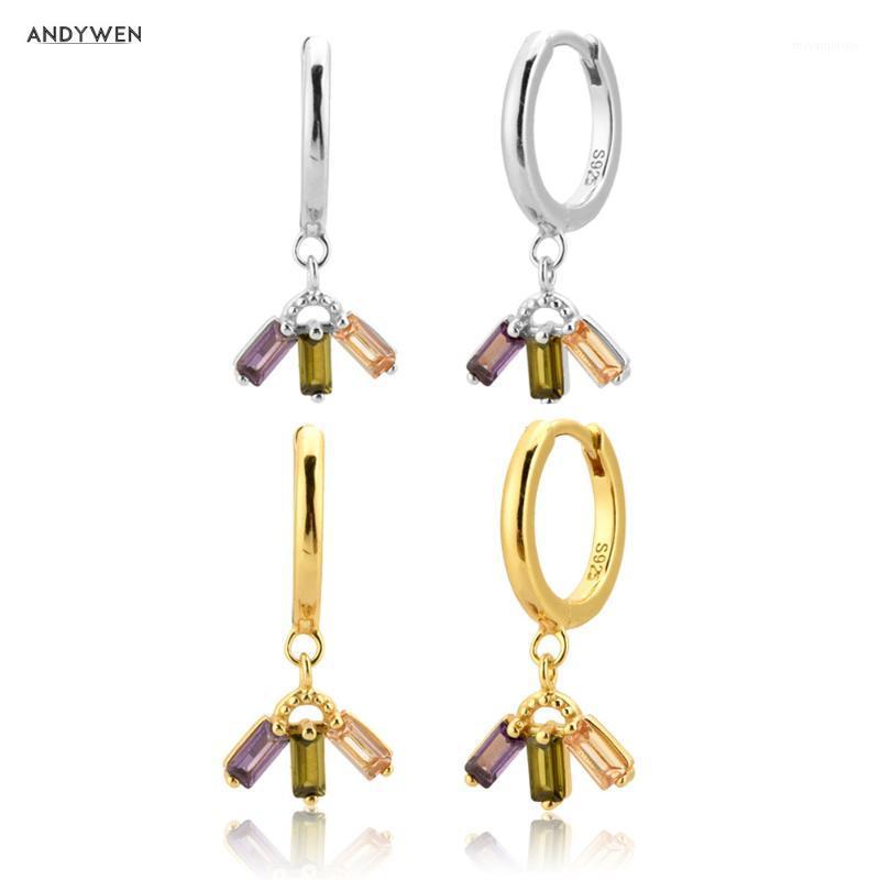 

ANDYWEN 925 Sterling Silver 9.5mm Circle Drop Earring 2020 Tree Rainbow Zircon CZ Luxury Loops Round Piercing Pendiente Jewelry1