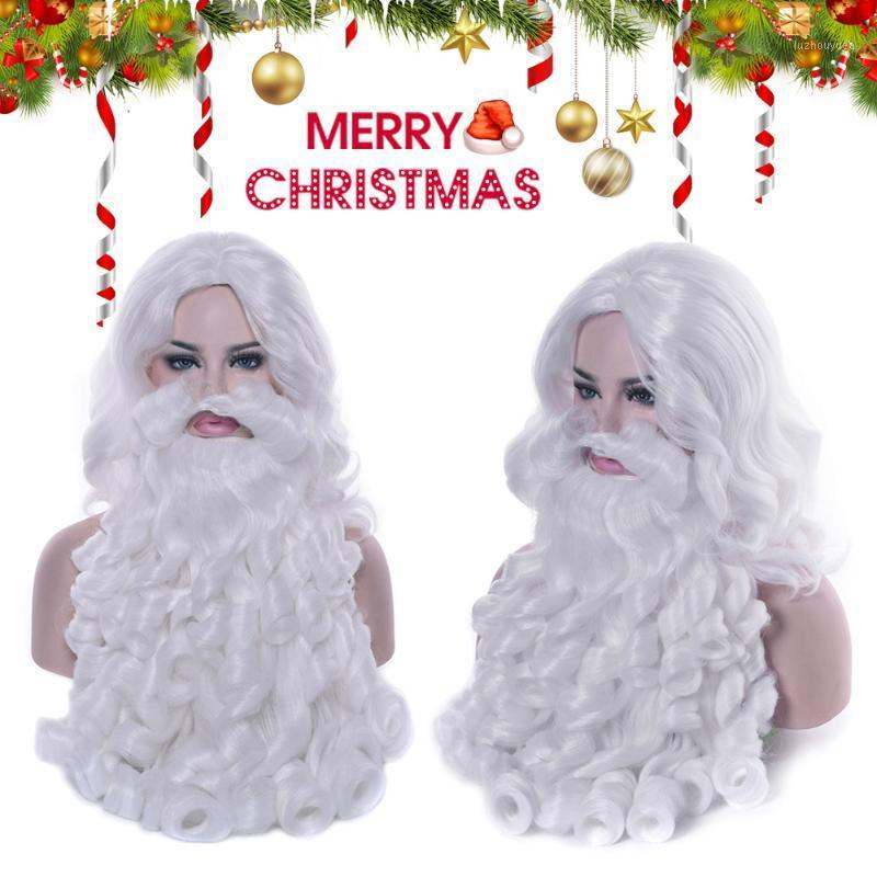

Christmas Cosplay Wig Beard Santa Claus Beard Wig White Curly Long Synthetic Hair Adult Cosplay Costume Christmas Gift Role Play1