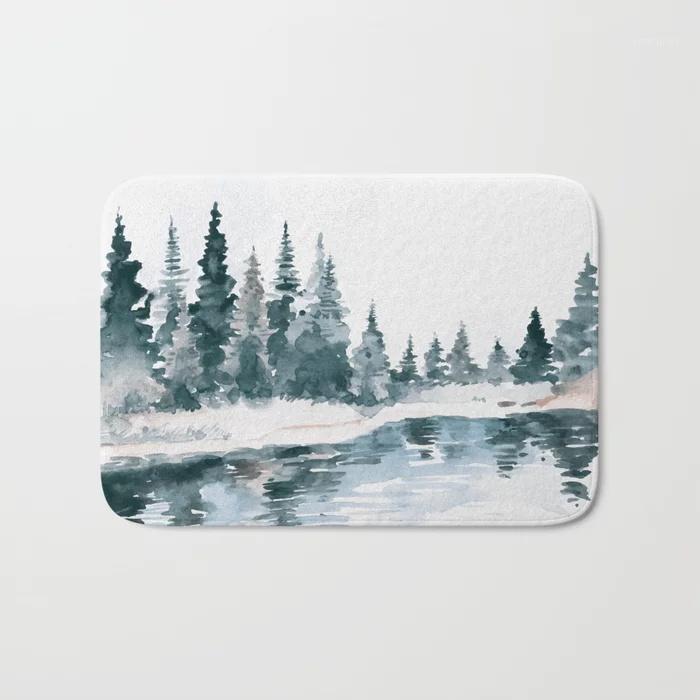 

HOT Bathroom Rugs Mountain River Bath Mat Flannel Absorbent Non Slip Doormat Entrance Door Bath Room Mats1