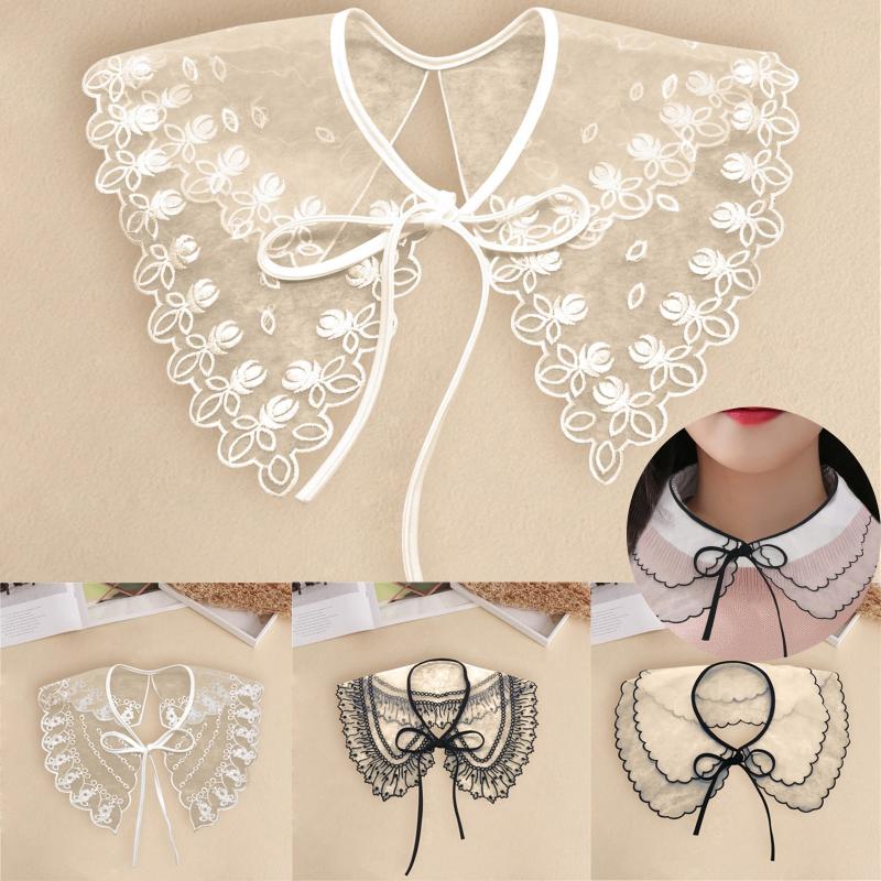 

Bow Ties Women Lace Fake Collar Blouse Cloud Shoulder Doll Detachable Shirt Top Clothes Accessories