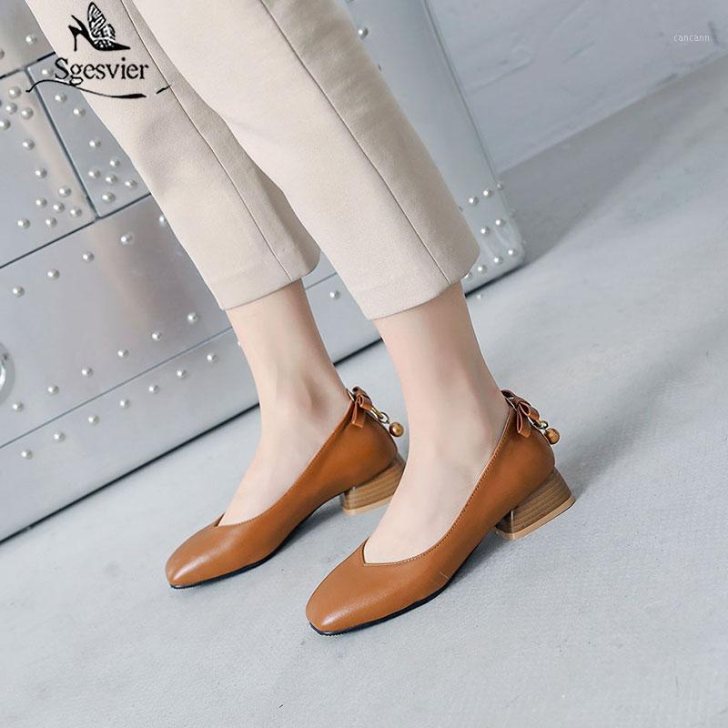 

Sgesvier 2020 new arrival pumps women shoes spring summer med heels shoes solid colors comfortable office Size 30-46 G1371, Black