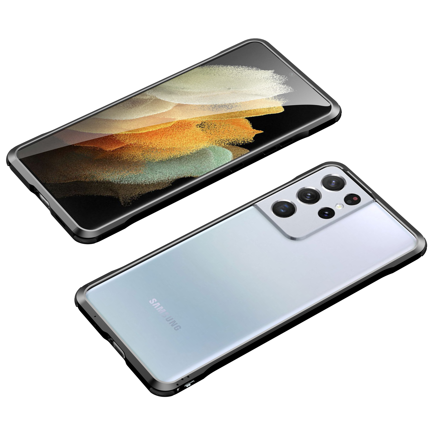 

Luxury Metal Bumper For Samsung S21 S21Plus S21Ultra Following Original Aircraft Aluminum Metal Bumper Cases Slim Ultrathin With Screw, Silver
