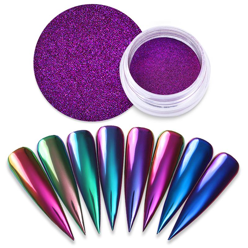 

1 Box Chameleon Mirror Nail Glitters Powder Colorful Auroras Effect Nail Art Chrome Pigment Decoration 8 Colors Available