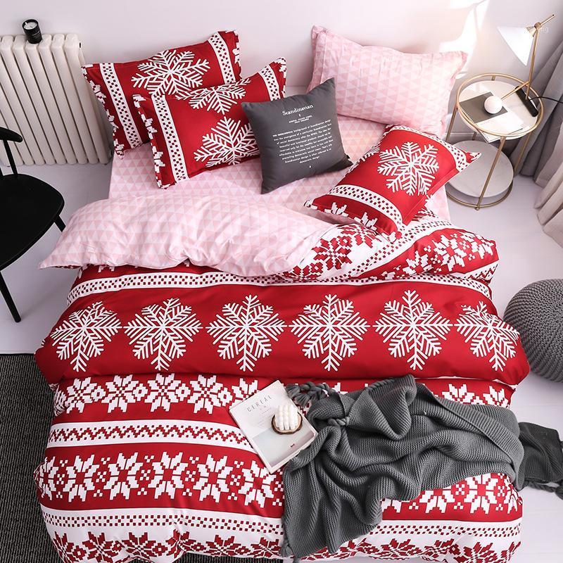 

Snowflake Bedding Set AB Side Winter Bed Linens 3 Or 4pcs/set Duvet Style Fresh Cover European Twin Set Bed Bird Bedclothes1, Yellow reindeer