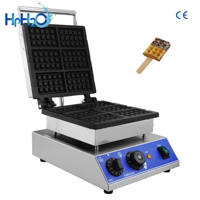 

Commercial 6pcs lolly stick waffle maker popsicle shape waffle iron baker square shape machine iron plate cake oven