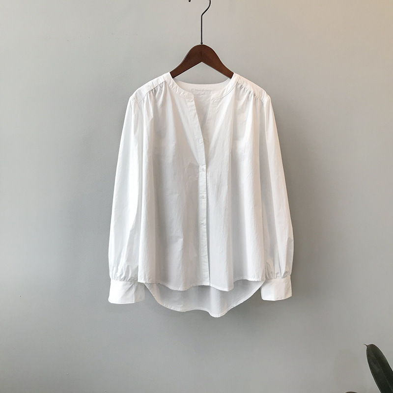 

2021 New Women Autumn Cotton Long Sleeve V-neck Pure Color Womens Tops and Blouses White Shirt Blusas Roupa Feminina 6xop