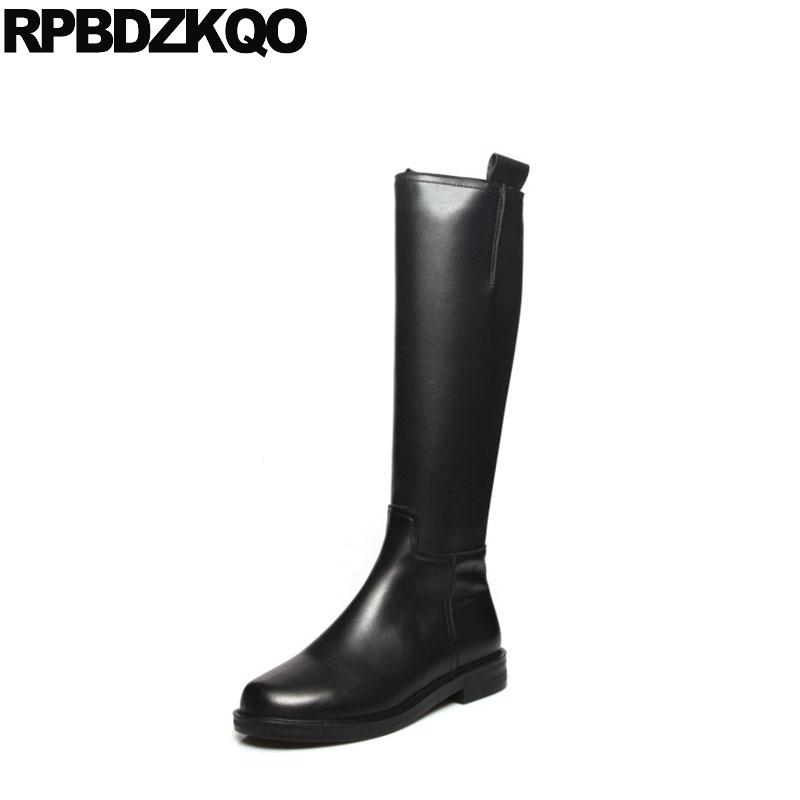 

shoes women high quality tall chunky heel big size motorcycle black genuine leather long thick knee boots biker 10, Black heel 7cm