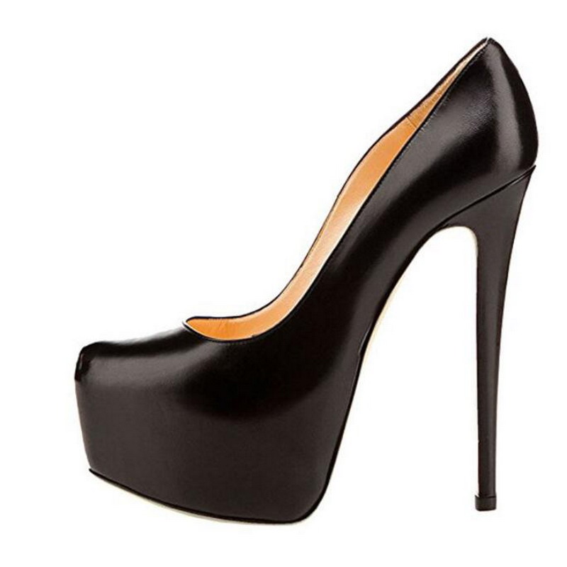 

Women CLOSED-TOED red bottoms Thin High Heels Shoe Round Toes Black Matte Leather Platform 16cm Sexy Stiletto Wedding Party Dress Shoes, Color 1