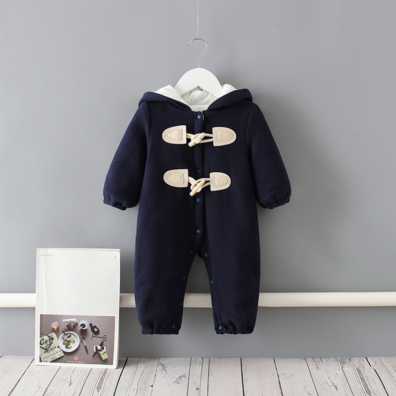 

2021 New England Style Baby Costume Rompers Clothes Winter Hooded Girls Garment Thicken Warm Comfortable Cotton Kids Outwear 0-2y N4hz, Blue