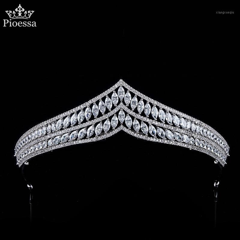 

Hair Clips & Barrettes Pioessa Delicate American Copper Zircon Electroplating Platinum Wedding Crown Headdress High End Accessories, Golden;silver
