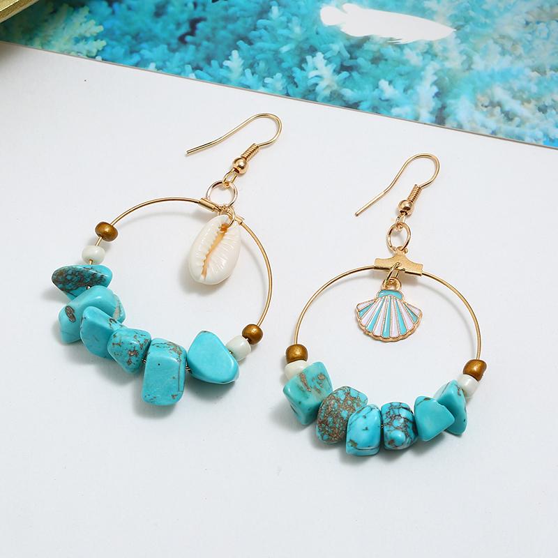 

New Cute Fashion Women Bohemian Style Cowary Shell Big Circle Drop Earrings High Quality Man-made Ivory Shell Dangle Earrings