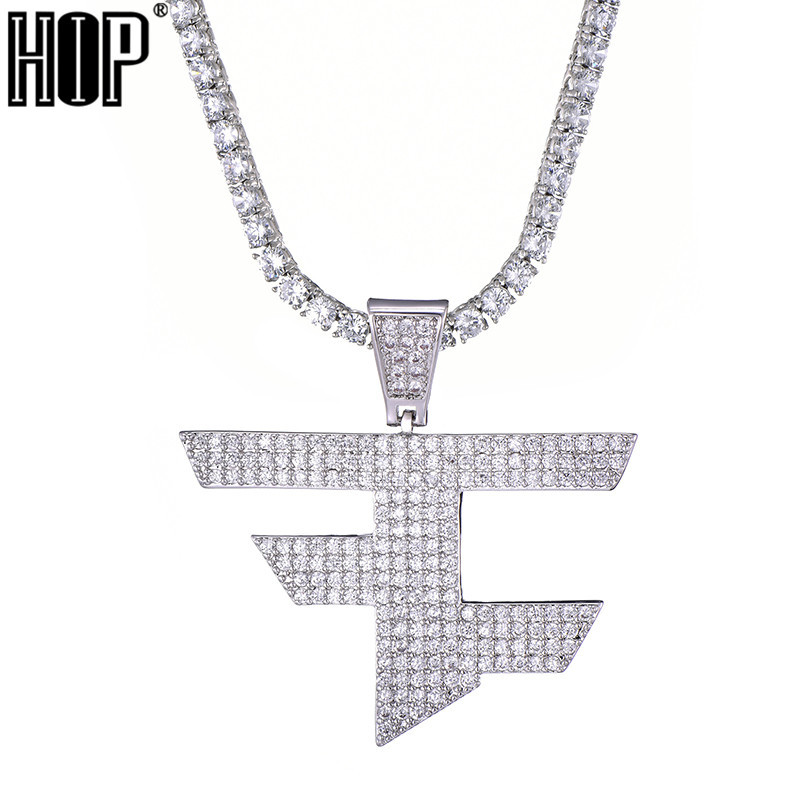 

FaZe Clan Pendant Men Women Hip Hop Gold Color Iced Out Cubic Zircon Jewelry Necklace Q1107, Silver