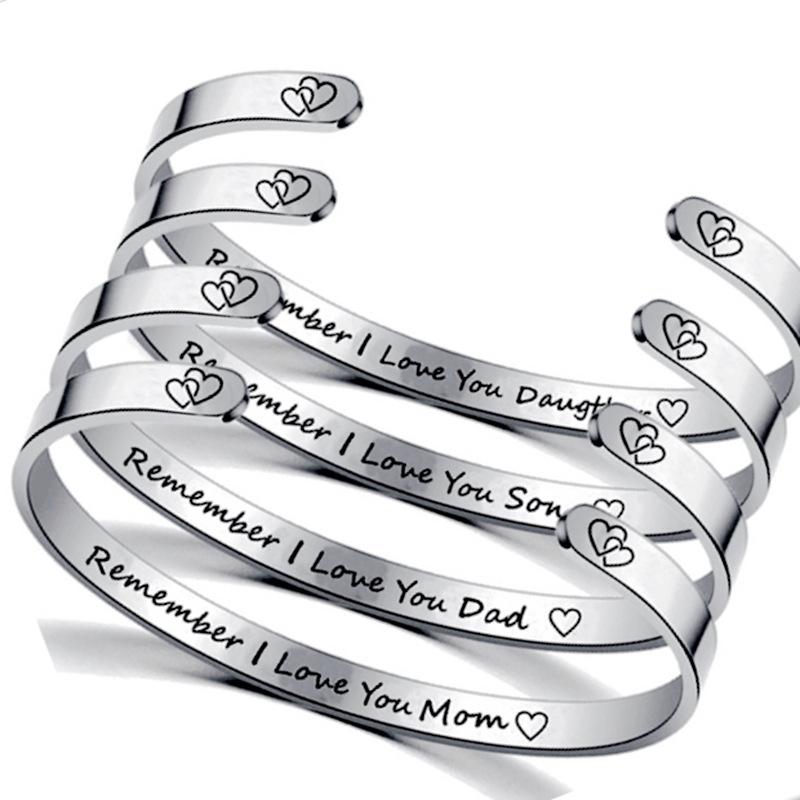

2021New Fashion Bracelet MOM DaD SON DAUGHTER Family Stainless Steel Open C-lettered Bracelet for Women