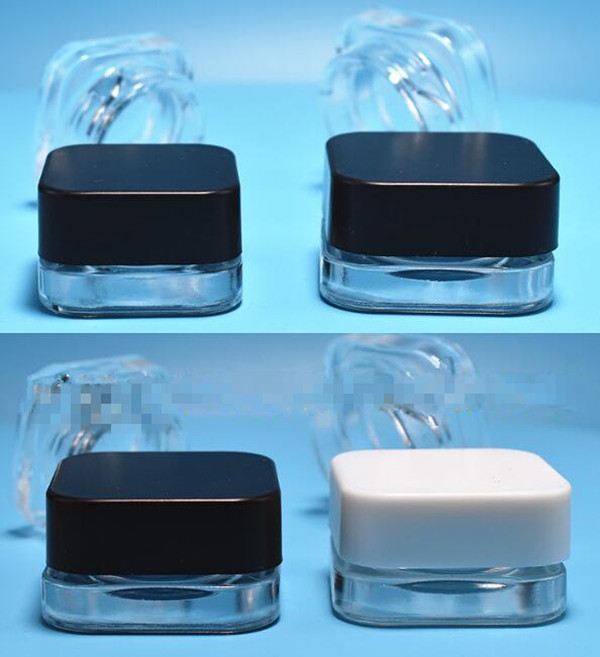 

5ml 5g 9g Premium Glass Concentrate Jar with Child Resistant Lid Cube Square Style black White lid Thick Oil Dab Container
