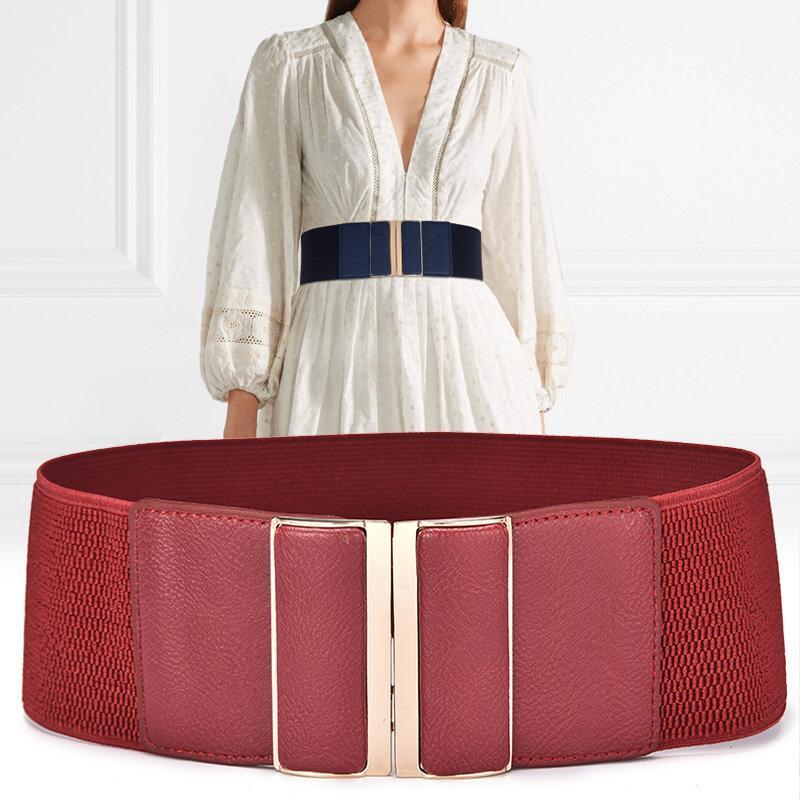 

Ladies Wide Waistband Hight Elastic Decorative Wide Belt Women Joker Coat Waist Chain Red and Black Belt Winter B-83921