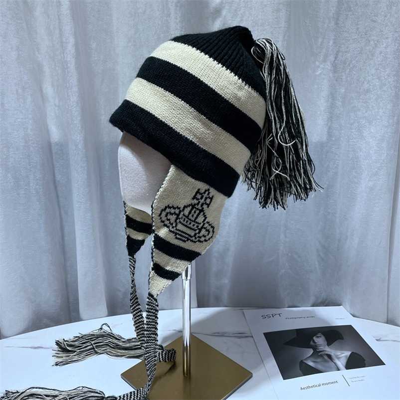 

Nana Anime Shinichi Okazaki Caps Ladie Winter Hand Knitted Bomber Hat Cosplay Street Ear Protection Warm Wool Tassel Russian Hat 220107, Black