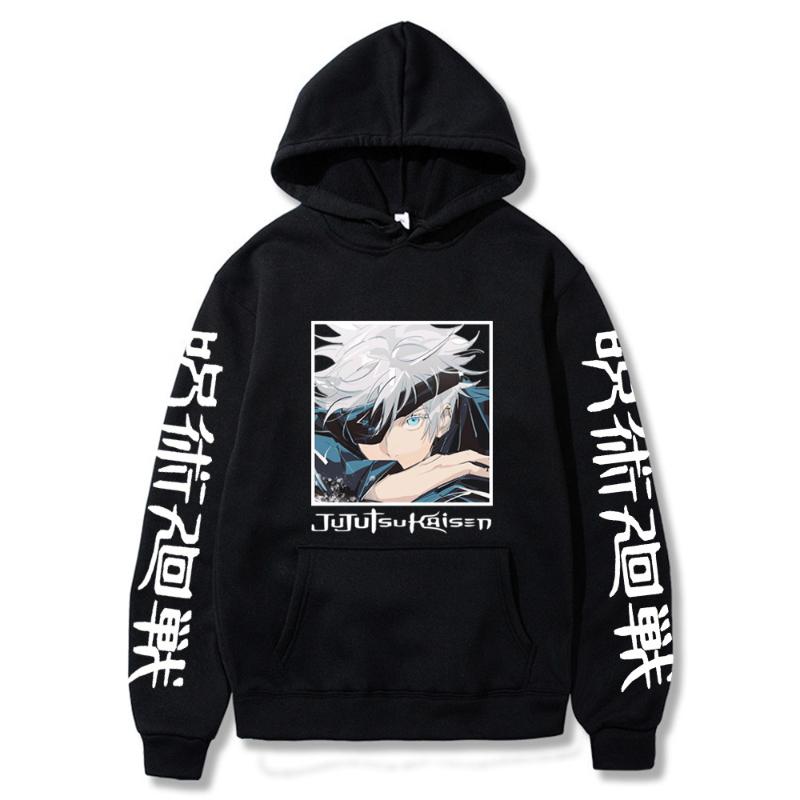 

Men's Hoodies & Sweatshirts Japanese Anime Jujutsu Kaisen Gojo Sator Printed Hooded Sweatshirt Casual Long Sleeve Autumn Winter Pullover Hoo, Black