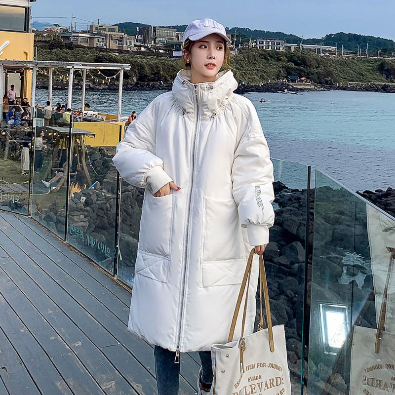 

Fashion Long Hooded Parka 2021 New Letter Print Full Sleeve Winter Jacket Women Casual Solid Warm Office Lady Parka Coat, Beige