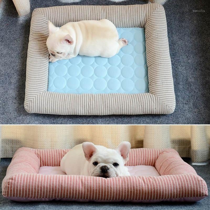 

1PC Breathable Kennel Pet Bed Cooling Mat Bed For Dogs Cats Small Medium Dog Beds Mats Pet Sleep Mat Dog Cat Supplies Nest House1, Blue