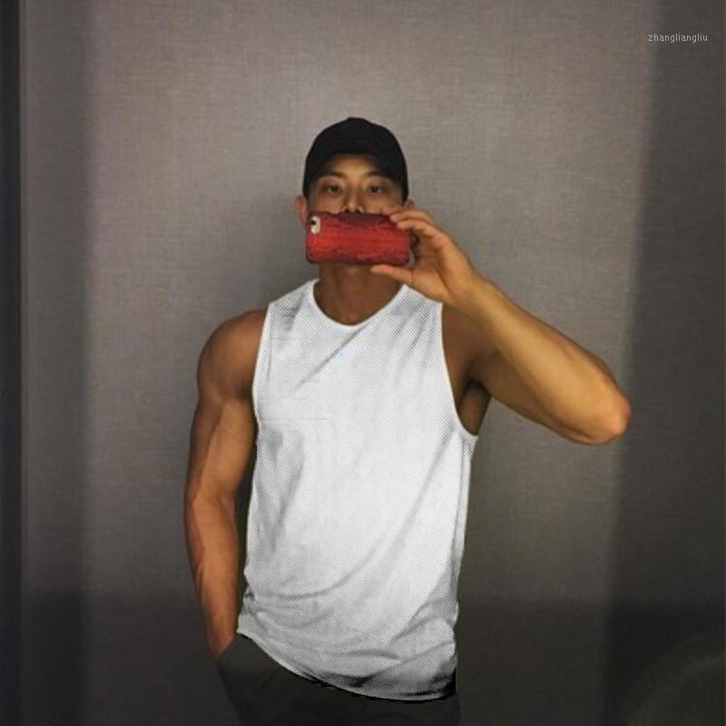 

Running Vest Summer Solid Color Mesh Gym Clothing Mens Bodybuilding Stringer Tank Top Fitness Sleeveless Shirt Sports Singlets1, White