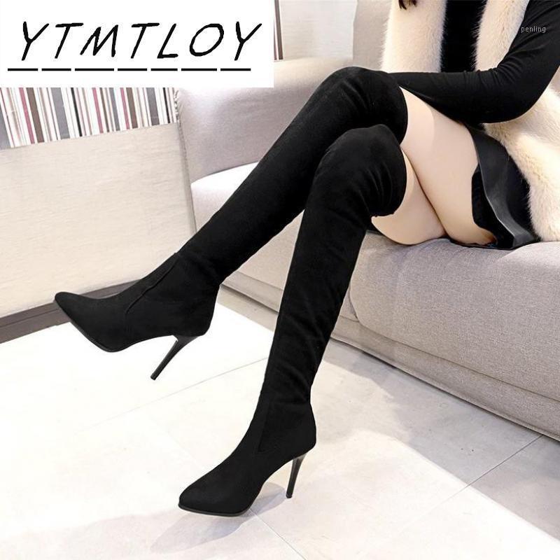 

High Heel Boots Boots Women 2020 Flocking Shoes Sexy Party Stiletto High Heel Women Winter Pointed Shoes1, Black