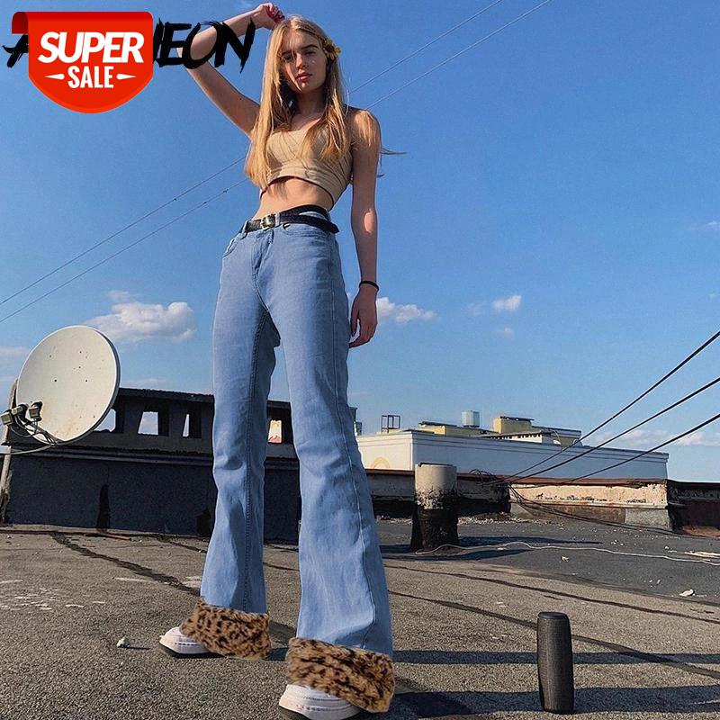 

ALLNeon Y2K Winter High Waist Flare Jeans E-girl Aesthetics Demin Patchwork Leopard Fake Fur Hems Long Trousers Vintage 90s Slim #aF6e, Black;white