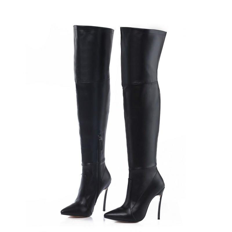 

PRICHICELLA Iron heel genuine leather brown women thigh high boots high heeled tall gladiator booties size34-42, Brown suede