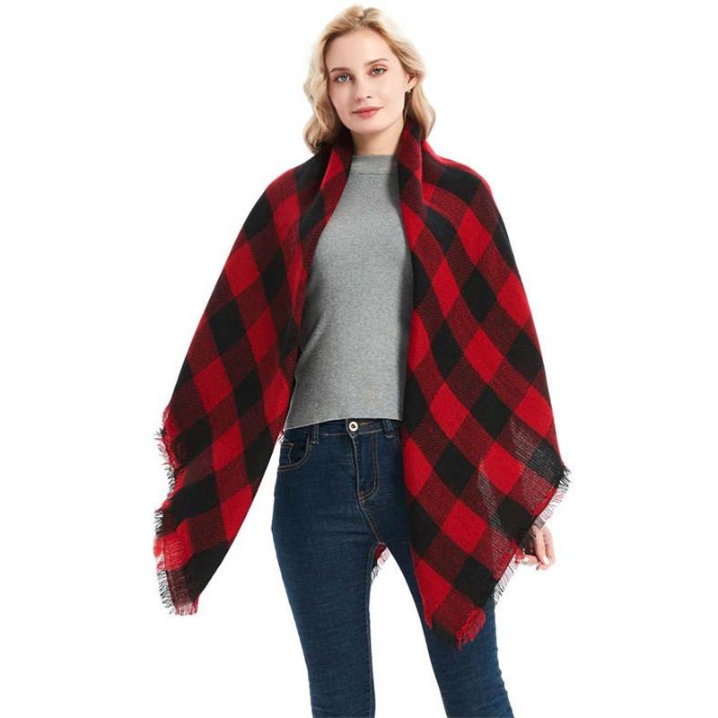 

Scarves 2021 Color Small Square Cashmere Two-color Lattice Women's Plaid Shawl Keep Warm Bandana Foulard Femme Hijab Scarf Women