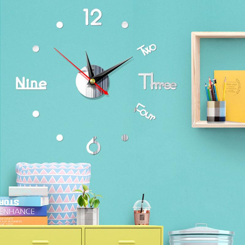 

3d Acrylic Mirror Wall Clocks Quartz Watch Living Room Decoration DIY Home Decor with Wall Stickers European Style