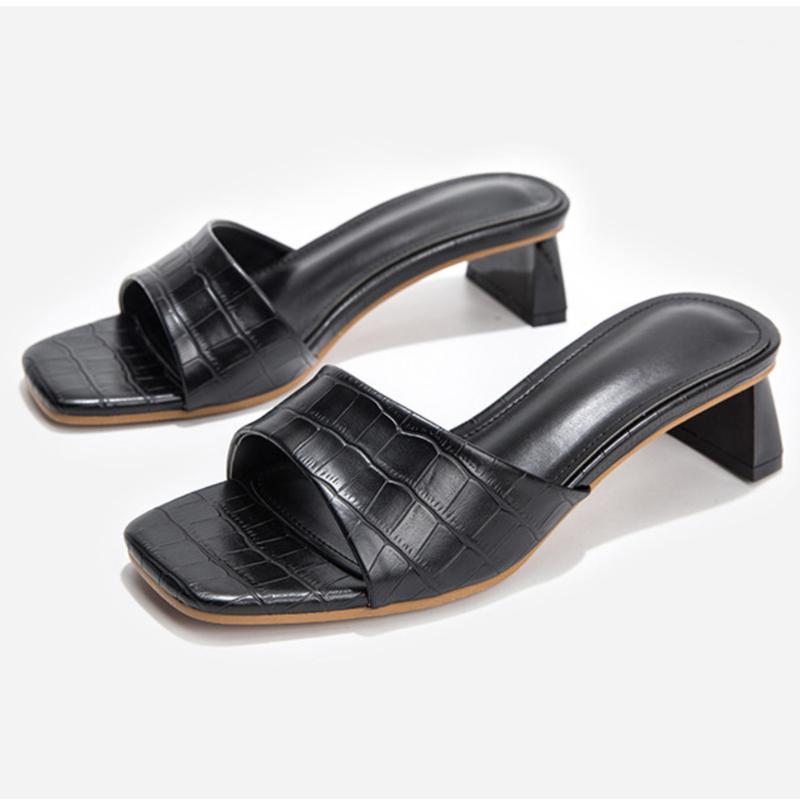 

Womens Slides Mules Shoes High Quality Soft PU Leather Square Toe Shallow Slippers Fashion Low Heel Sandals Black Yellow1