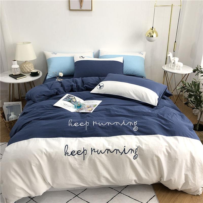 

Patchwork Bedding Set 4Pcs Duvet Cover Pillowcase Flat Bed Sheet Keep Running Embroidery Luxury Brief Bedroom Kits