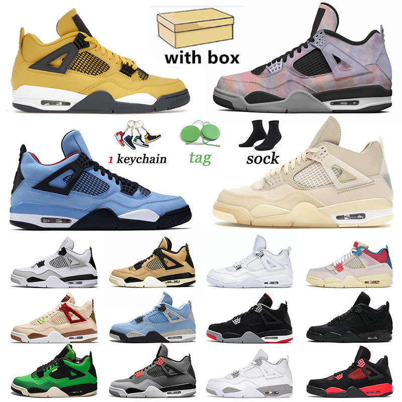 

With Box Jumpman 4 4s Basketball Shoes Zen Master IV Sail Cactus Jack University Blue New Black Cat Infrared Men Women Trainers Neon Sports Sneakers Big Size US 13, 40-47 thunder