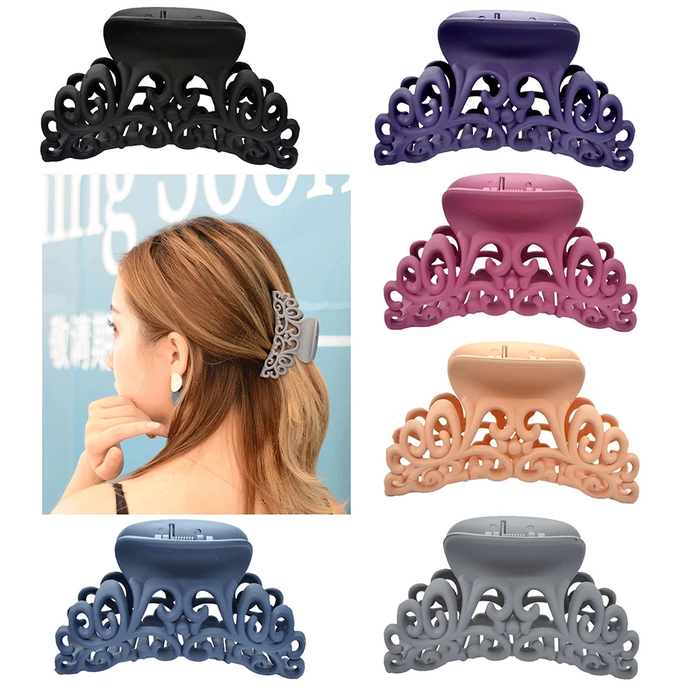 

Fashion Hairdress for Women Scrub Black Plastic Hair Claw Clips Hollow Out Carving Crab For Hair Large Size Hair Clamps