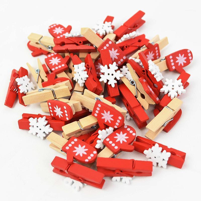 

lot 3.5cm Christmas Snowflakes Xmas Tree Elk Gloves Decorative Wooden Clips Photo Clips Clothespin Craft Decoration1