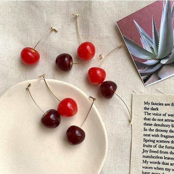 

Stud In Girl Heart Cherry Earring Long Temperament Red Mall Freh Korean Net Peronality Trendy