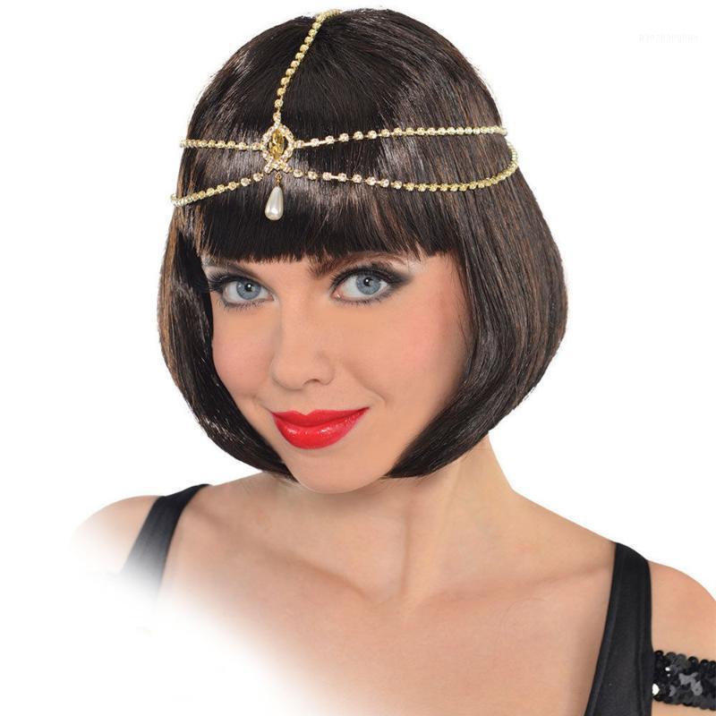 

Bride Hair Accessories Fashion And Elegant Chain Wedding Jewelry Headdress Head Women Bohemian Pearl Clips & Barrettes, Golden;silver