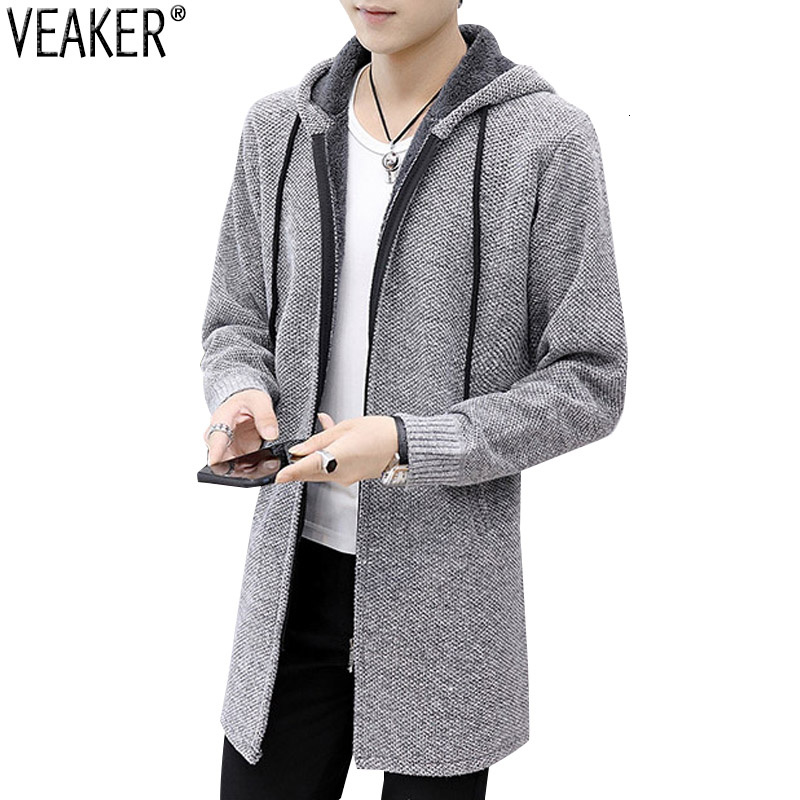 

2019 New Men's Autumn Winter Long Sweatercoat Zipper Sweater Cardigans Male Long Sleeve Hooded Sweater Outerwear Knitwear M-3XL, Wine red
