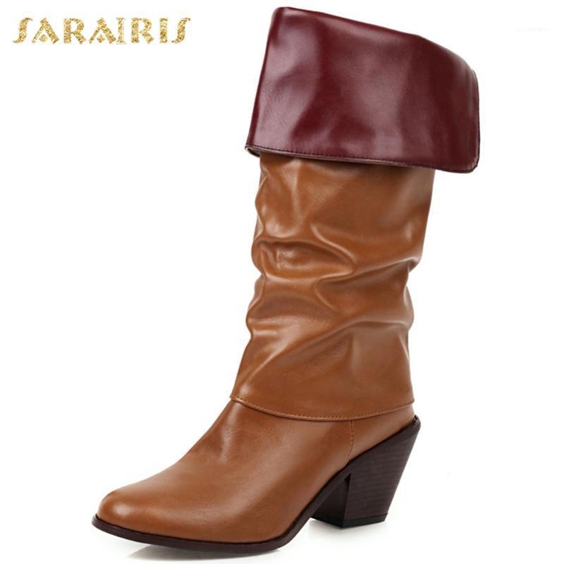 

Sarairis New Design 2021 Big Size 43 Solid Pleated Elegant Boots Woman Shoes Vintage Heels Dropship British Style Boots Ladies1, Black