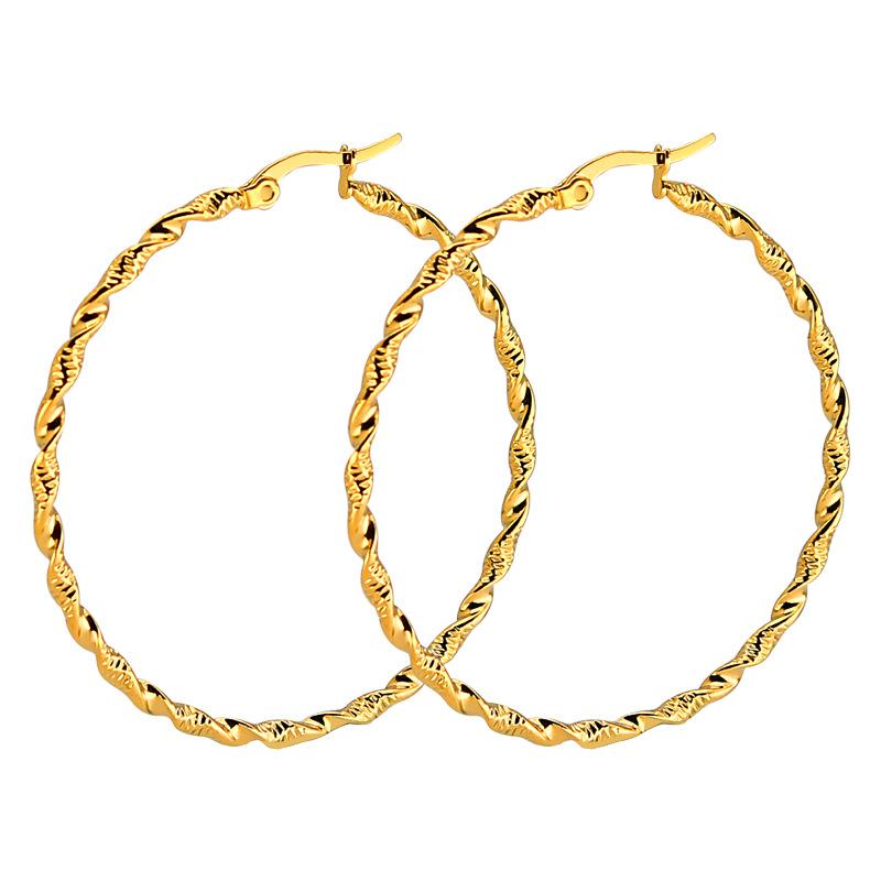 

New Korean stainless steel twisted Hoop earrings hollow carved large earrings round twist for women girls jewelry gift