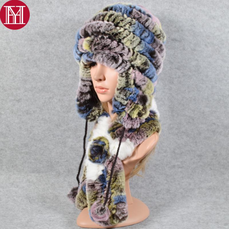 

Fashion Women Winter Warm 2 Pieces Sets Rex Fur Hat Scarf Rex Fur Cap Scarves Natural Neckerchief Hats, Color 22