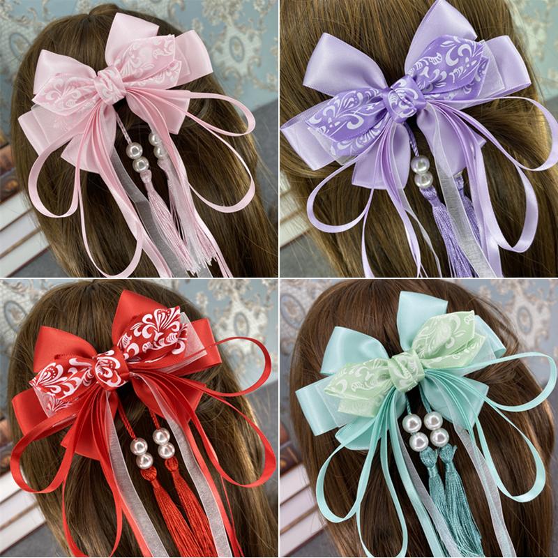 

Retro style Big Bow Tassel Ribbon Hairpin Accessories Cosplay Lolita Hanfu Hair Clip Ancient Princess Costume Headdress
