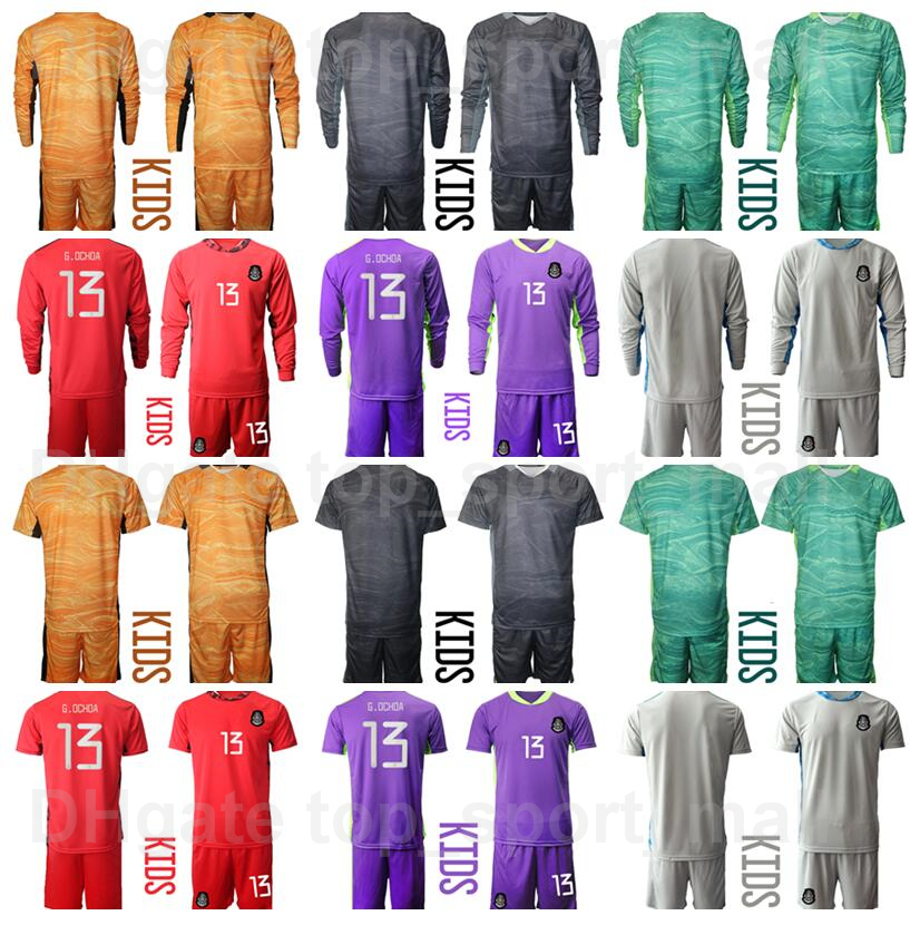 

Kids Mexico Soccer Goalkeeper GK Youth Guillermo Ochoa Jersey 13 Set Goalie 1 CORONA 10 BLANCO Jorge Campos Mexican Football Shirt Kits Uniform With Short Children, Kids brown