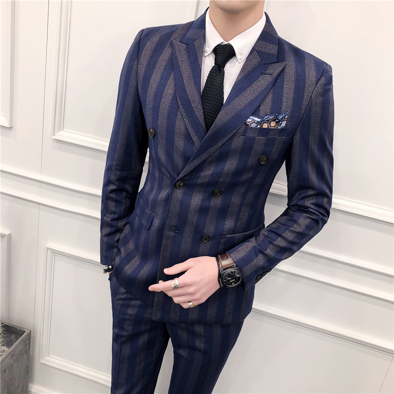 

2020 Fine Double-fitting Breasted Suit Latest Coat Thin Designs Men Prom Tarnish Wedding Suits Homme Luxe 3 Piece Abkw, Blue