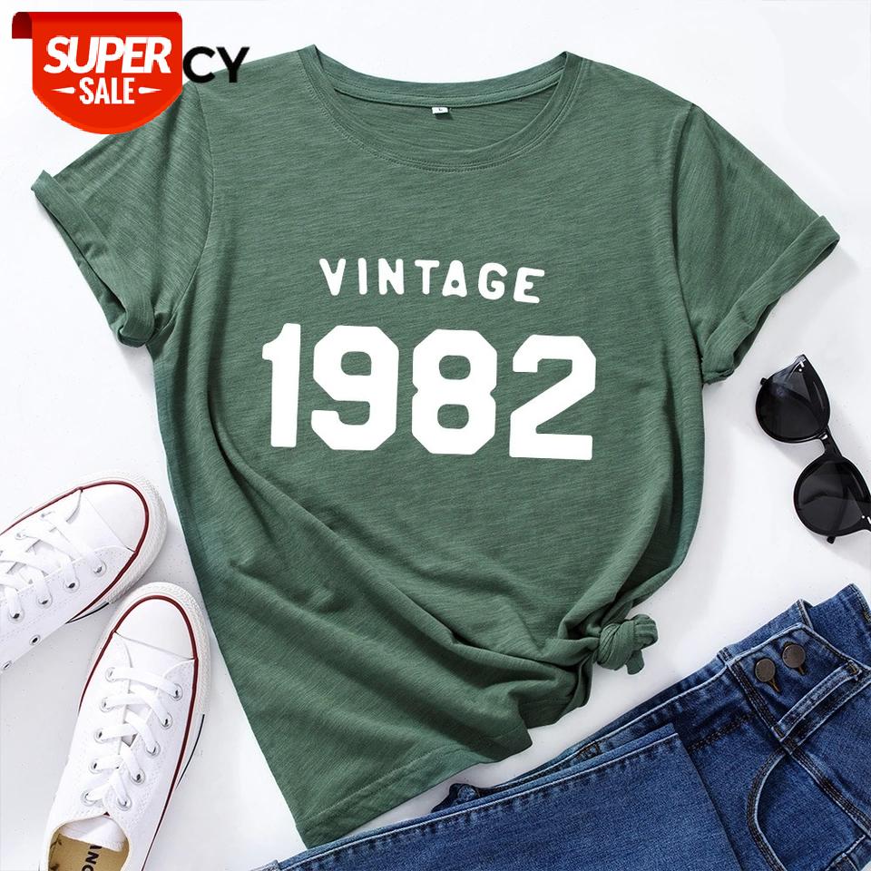 

JFUNCY Plus Size Cotton T-Shirt Women T Shirt Vintage 1982 Harajuku Print Short Sleeve Woman Shirts Female Casual Summer Tees #3g4m, White