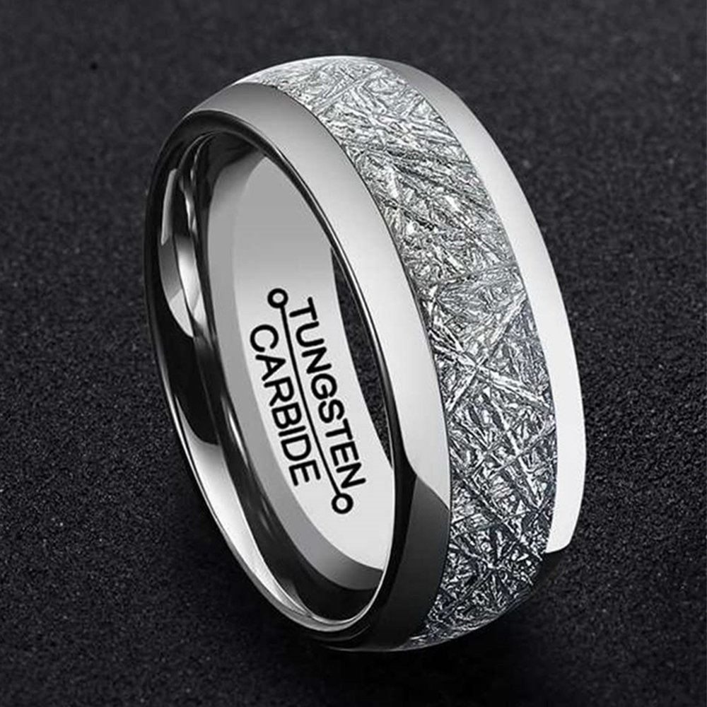 

Fashion Men 8mm Silver Tungsten Carbide Ring Vintage Meteorites Pattern Wedding Engagement Band Domed Comfort Fit